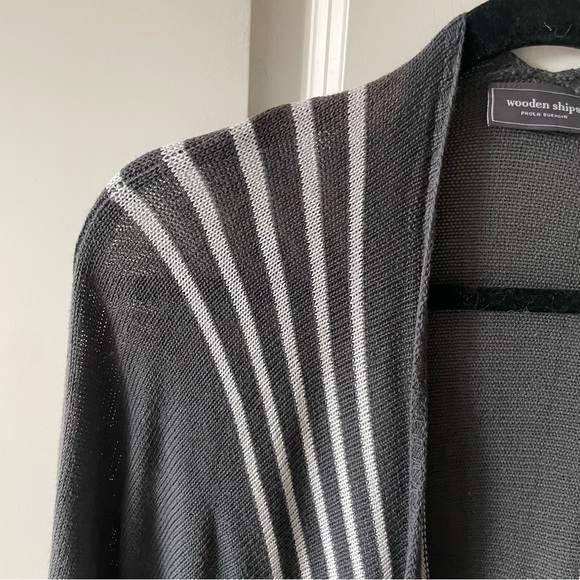 Wooden Ships Open Front Gray and White Stripped Cardigan - Picture 2 of 8